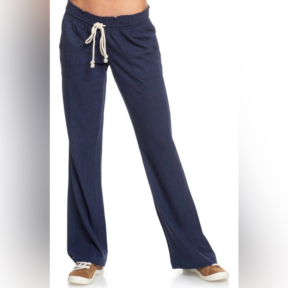 NEW W/ TAGS Roxy Oceanside Linen Blend Beach Pant Blue XS